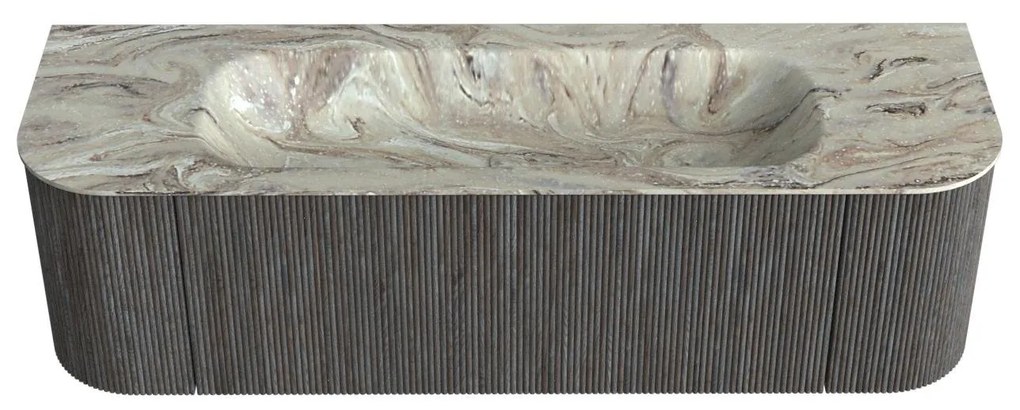 Mondiaz Kurve-dlux 150cm badmeubel ronding links/rechts shadow met 1 lade en 2 deuren en wastafel big medium midden zonder kraangat glace