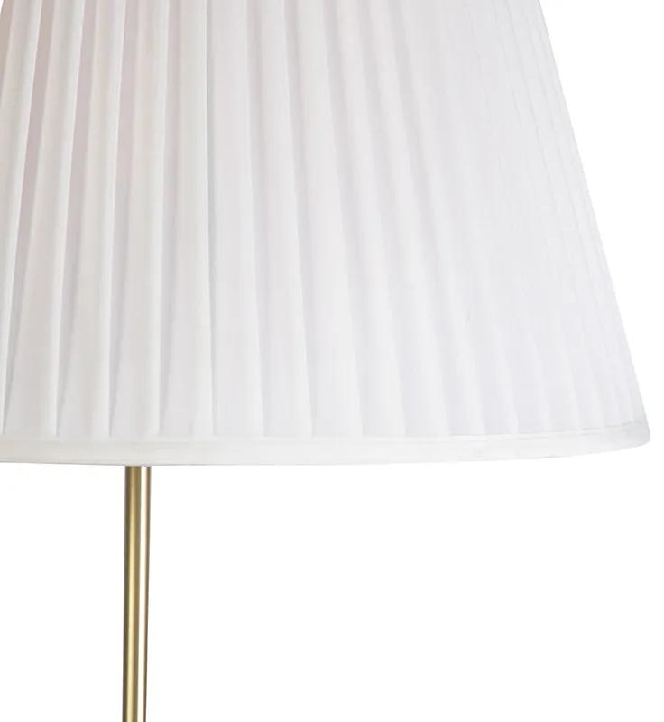 Vloerlamp goud/messing met plisse kap crème 45 cm - Parte Landelijk / Rustiek E27 cilinder / rond rond Binnenverlichting Lamp