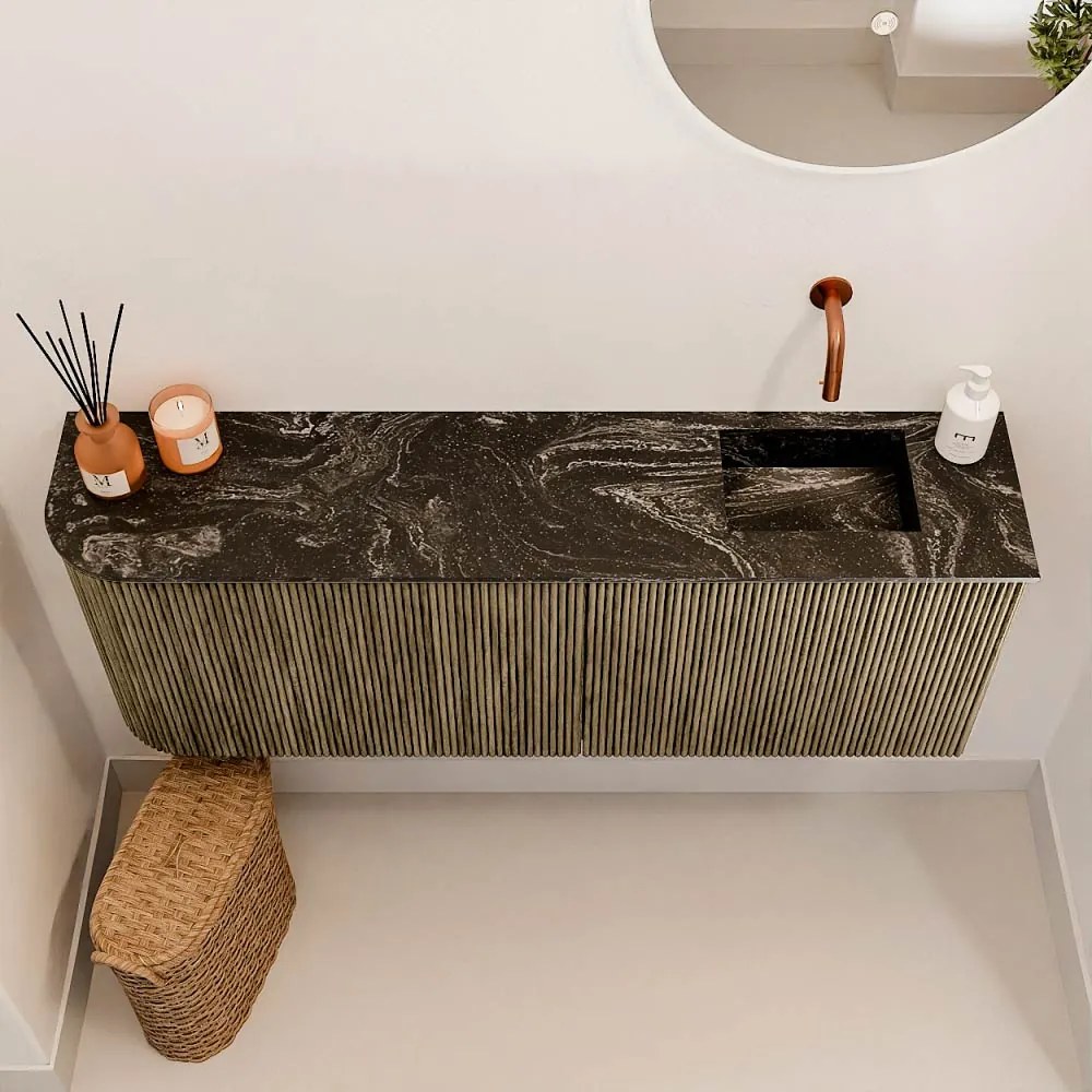 Mondiaz Joya DLux 110cm toiletmeubel ronding links dusk met wastafel faye rechts zonder kraangat lava