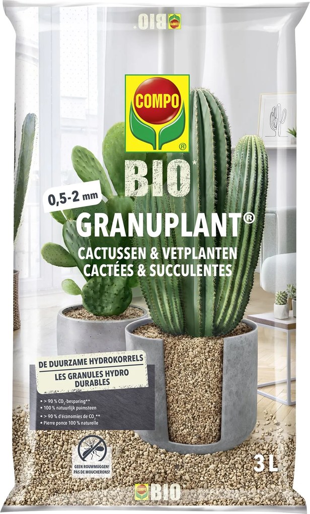 COMPO Bio Granuplant Cactussen&amp;Vetplanten - Plantgranulaat - 3L - 100% Natuurlijk Puimsteen
