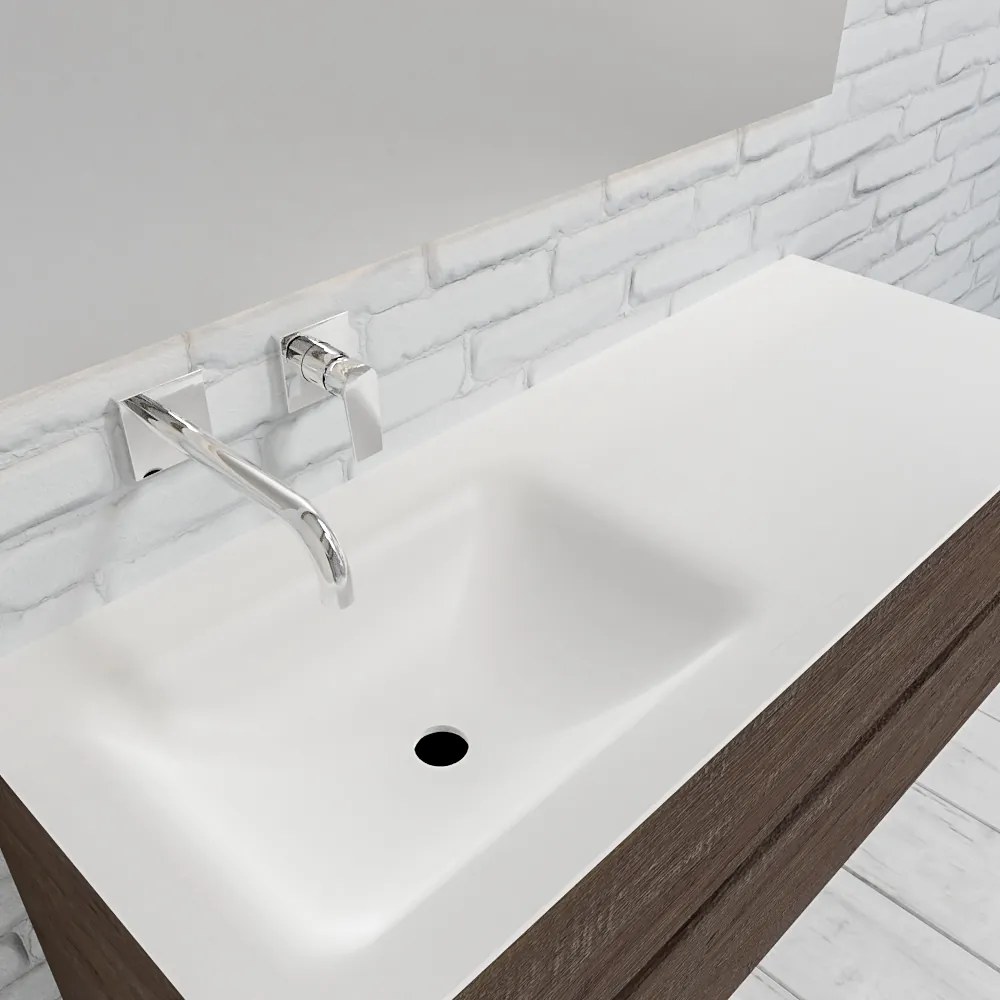 Zaro Valencia Solid Surface badmeubel 120cm donker eiken zonder kraangat spoelbak links met 2 lades