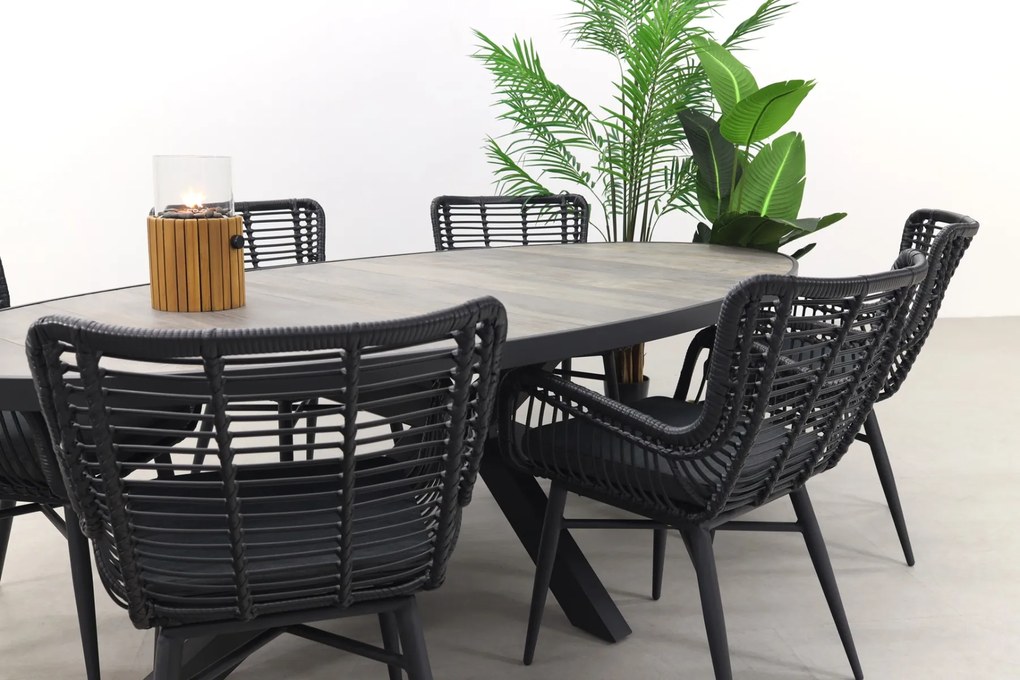 Jasmine Black/Silva 6-persoons ovale dining tuinset 240x115 cm. - Houtlook