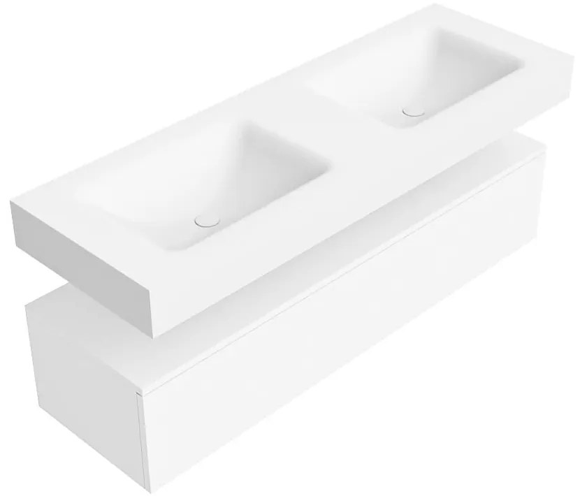 Zaro Alan badmeubel 140cm talc 1 lade met vrijhangende wastafel cloud dubbel 2 kraangaten talc