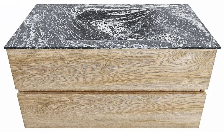 Mondiaz Vica DLux badmeubel 90cm washed oak 2 lades met wastafel lava midden 1 kraangat