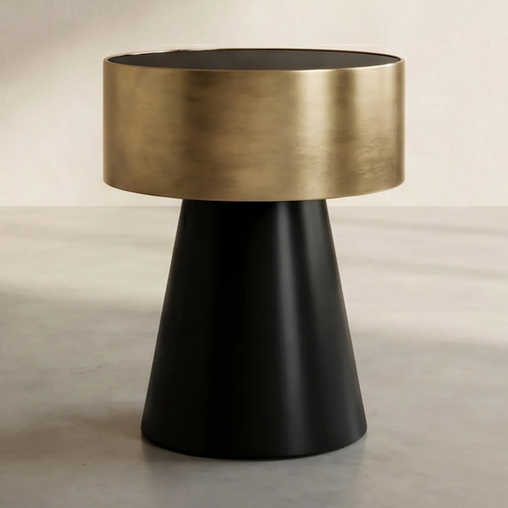 By-Boo Bunga Small Ronde Bijzettafel Zwart Met Goud - 40 X 40cm.