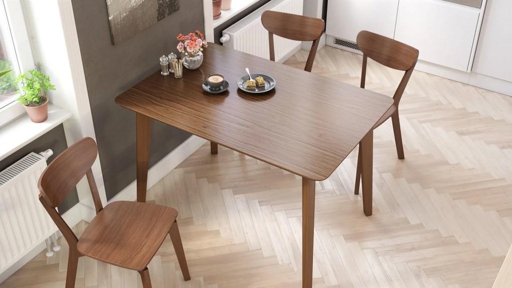 ROXY noten naturel, 120cm/80cm - RETRO KEUKEN-/DININGTAFEL - rechthoekige houten tafel