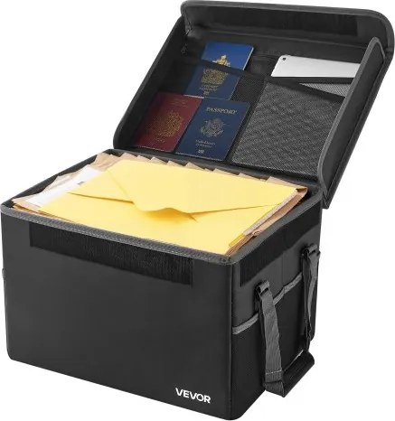 VEVOR brandwerende documentenbox, documententas, 1000 °C warmte-isolerend, waterdichte documentenbox, draagbare en opvouwbare aktetas voor paspoorten, belangrijke documenten en dossiers (zwart)