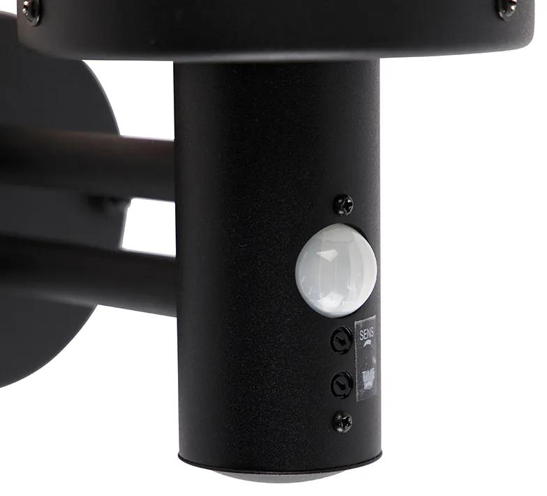 Buiten wandlamp zwart met helder glas incl. bewegingsmelder - Sfera Modern E27 IP44 Buitenverlichting rond
