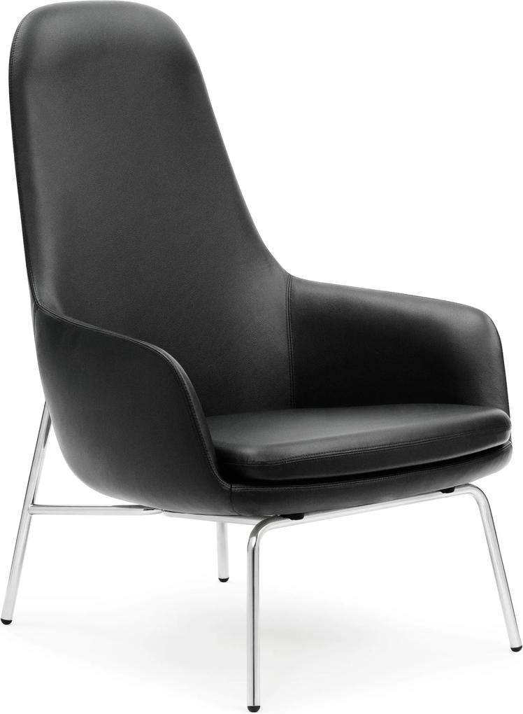 Normann Copenhagen Era Lounge Chair High loungestoel met verchroomd onderstel Leder Tango zwart
