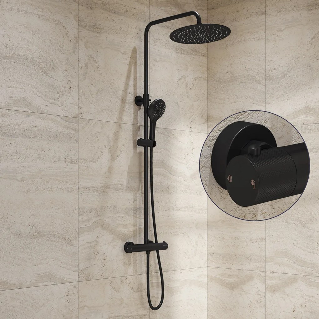 Saniclear Evolution Curved opbouw regendouche mat zwart met 20cm hoofddouche en 2 standen handdouche