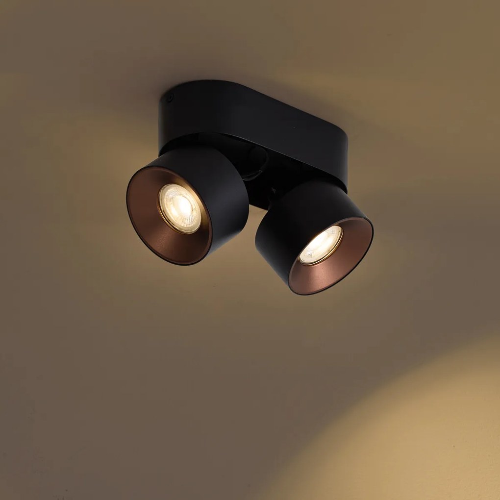Moderne opbouwspot zwart met brons GU10 50mm 2-lichts kantelbaar - Echo
