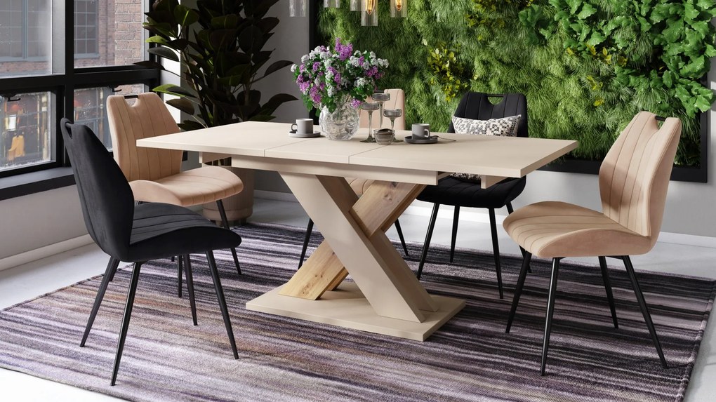 KARO Bruin beige / artisan eik - MODERNE UITSCHUIFBARE TAFELOP 180 cm!