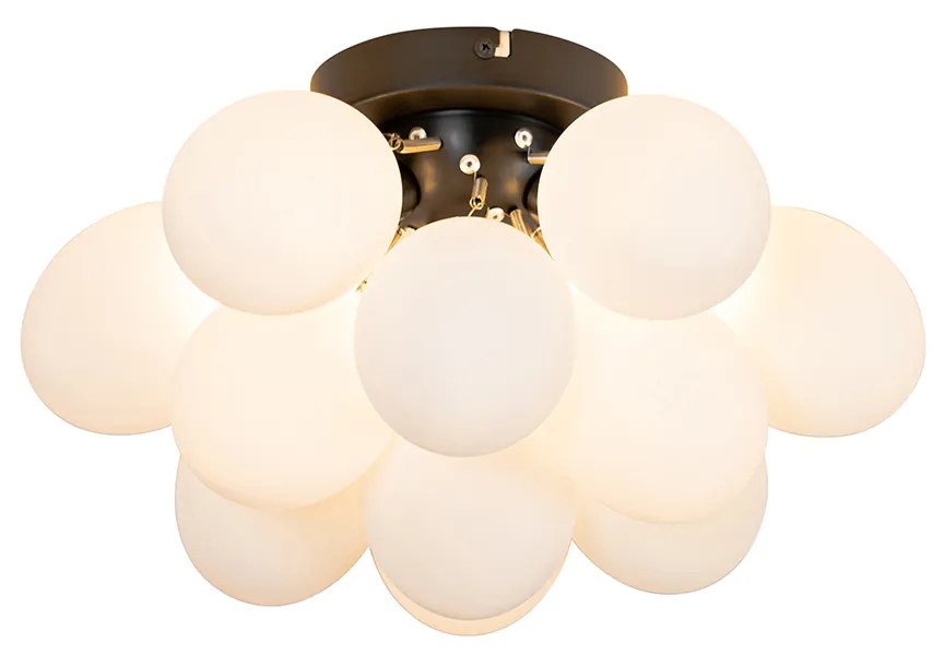 Art deco plafondlamp zwart met opaal glas 3-lichts - Uvas