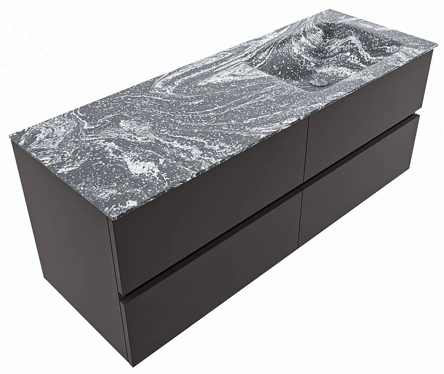 Mondiaz Vica DLux badmeubel 130cm dark grey 4 lades met wastafel lava rechts zonder kraangat