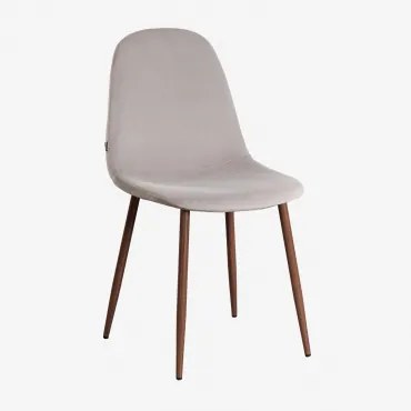 Set Van 4 Glamm Fluwelen Eetkamerstoelen Grijs – Taupe & Donker Hout - Sklum