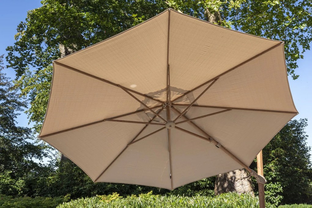 4 Seasons Outdoor Siesta PREMIUM Ø 350 cm parasol zand, wood look frame Parasol   beige weerbestendig