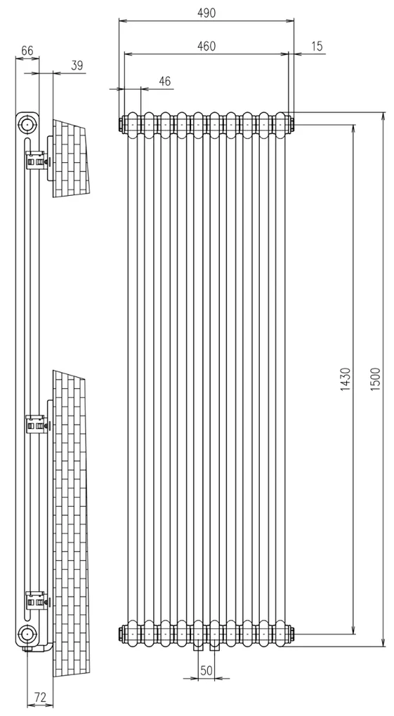 Sapho Fede handdoekradiator mat wit 49x150cm 1071W