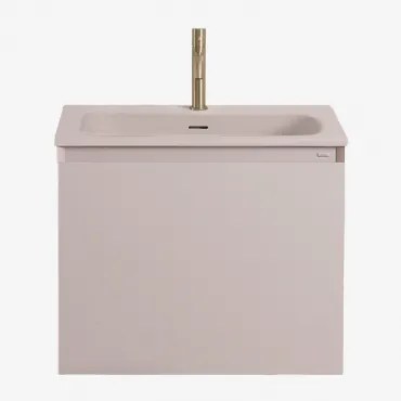 Macrae Zwevend Houten Badkamermeubelset Met Geïntegreerde Wastafel Beige – Linnen & Spiegelloze & Goud ↑20 Cm - Sklum