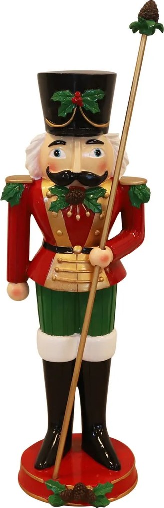 Timstor notenkraker soldaat met staf - rood, groen&amp;goud - 51 cm