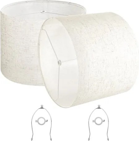VEVOR Drumlampenkap 40 x 40 x 30 cm (boven x onder x hoog), 2 stuks linnen + PVC vervangende kappen, lampenkap met harp voor tafellampen, staande lampen, hanglampen (licht linnen)