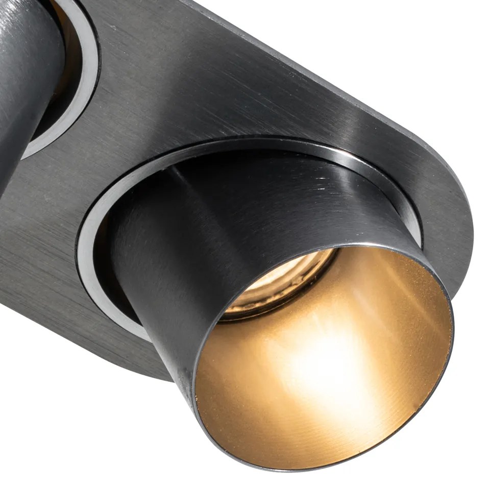 Set van 6 inbouwspots gunmetal GU10 50mm 2-lichts - Installa Binnenverlichting Lamp