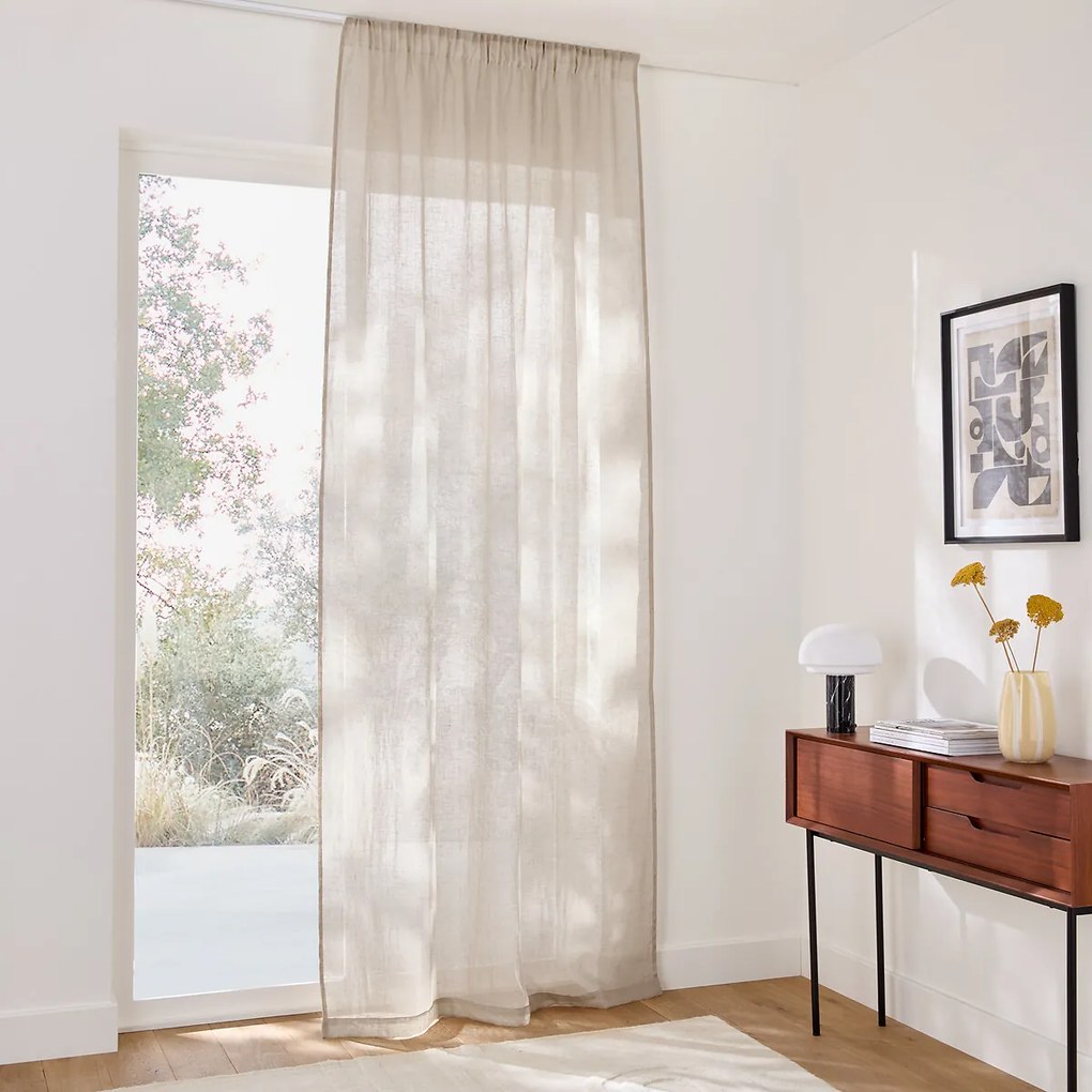 Linnen glasgordijn met gerimpelde bies en golf, ONEGA