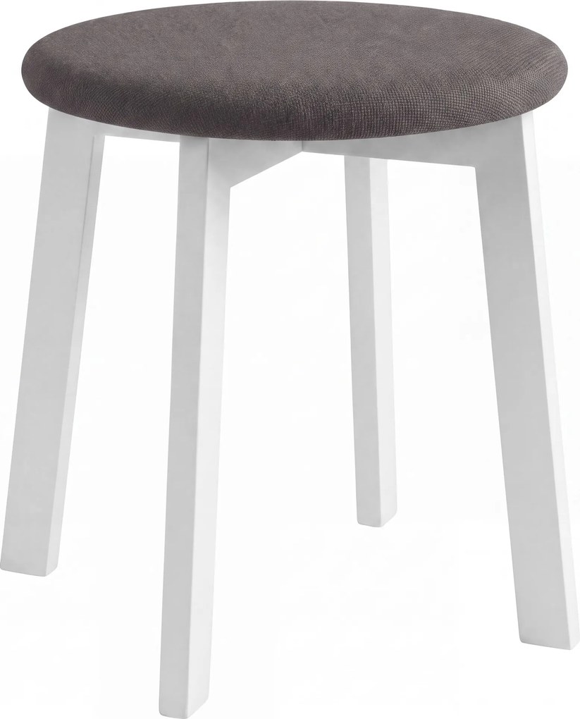 Mazzoni ZOI Taupe Beige (stof Storm 26)/wit beuken onderstel - RONDE GESTOFFEERDE KRUK VOOR KEUKEN/WOONKAMER