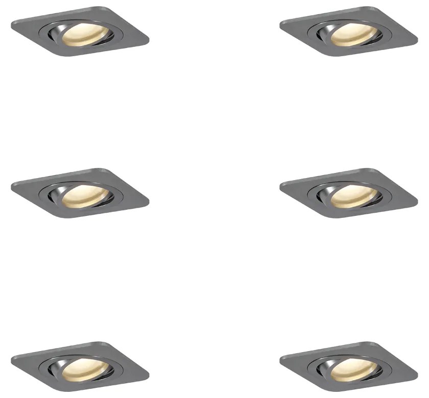 Buitenlamp Set van 6 afgeronde inbouwspots gunmetal GU10 50mm draai- en kantelbaar IP44 - Alberto Modern GU10 IP44 Buitenverlichting vierkant Lamp