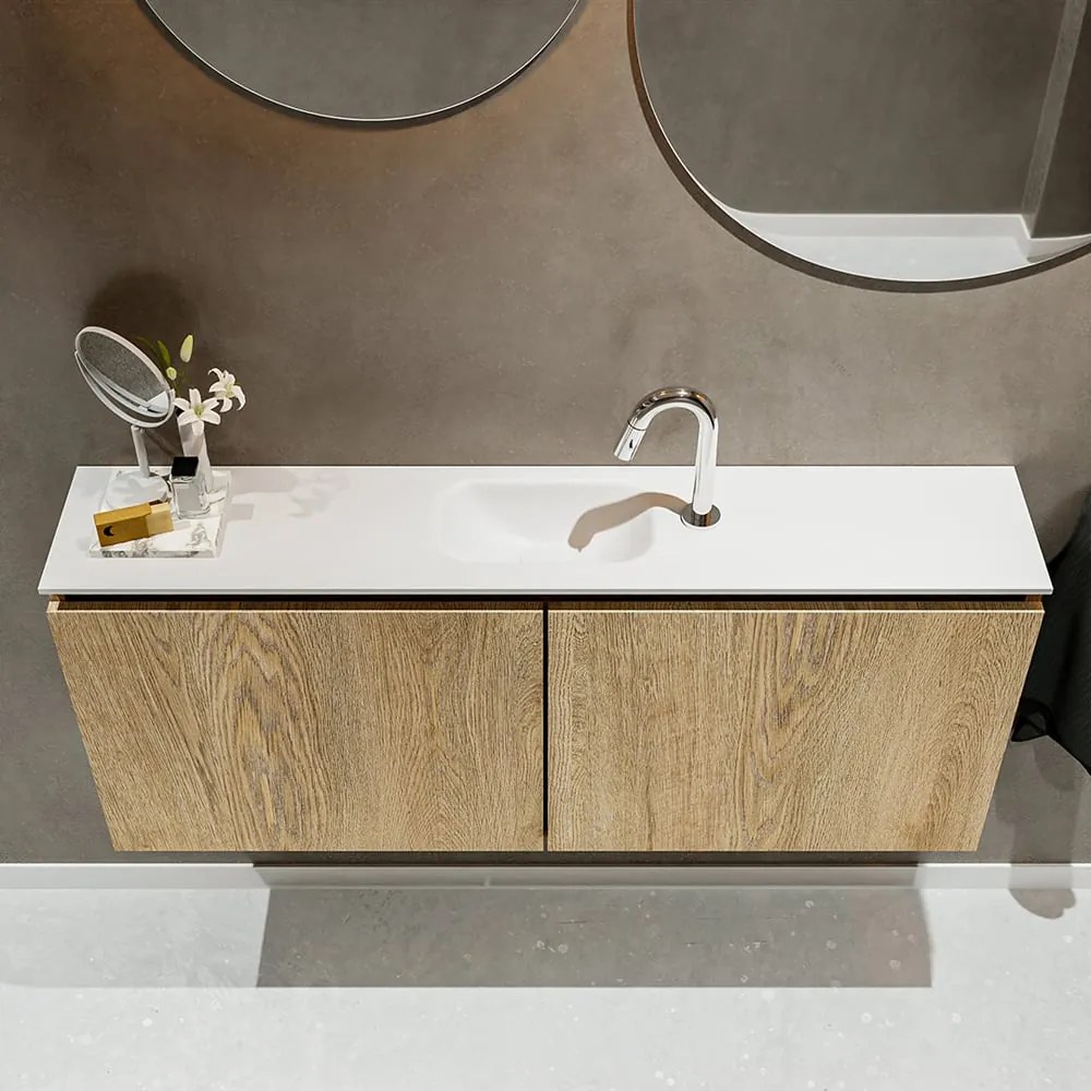 Mondiaz Ture 120cm toiletmeubel washed oak met wastafel talc midden 1 kraangat