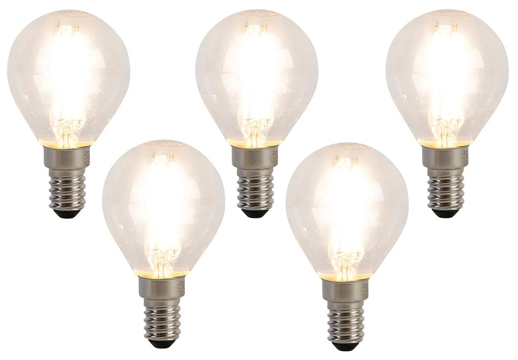 Set van 5 E14 LED lampen filament P45 4W 470 lm 2700K