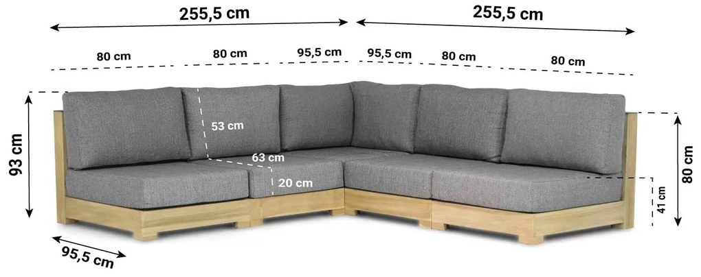 Loungeset 5 personen Teak Old teak greywash Santika Furniture Santika