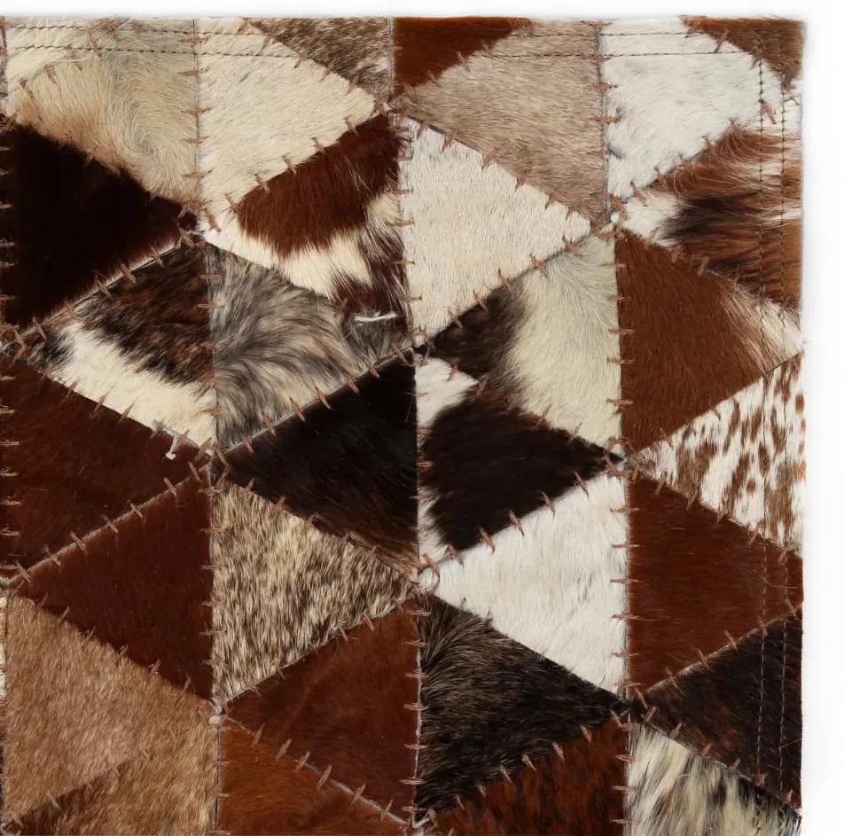 vidaXL Vloerkleed driehoek patchwork 120x170 cm echt leer bruin/wit