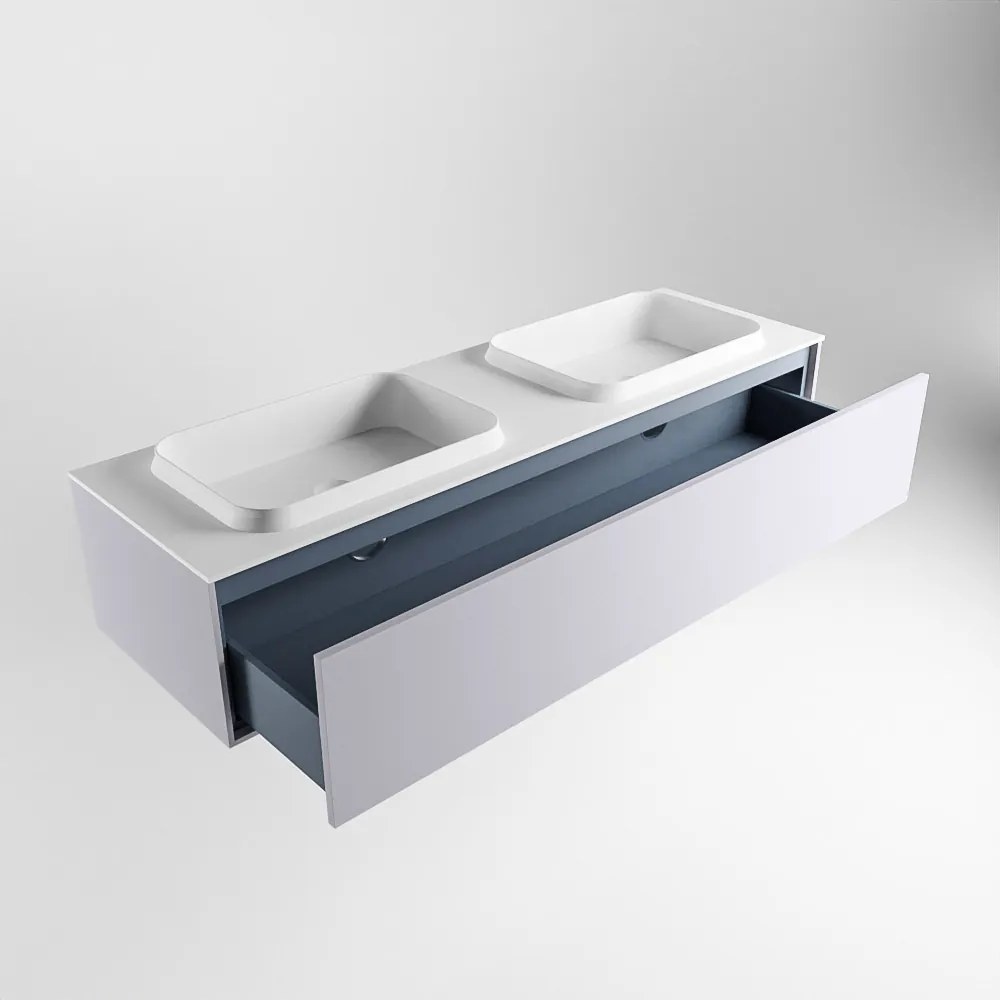 Mondiaz Erin 150cm badmeubel Cale met 1 lade en witte wastafel dubbel zonder kraangaten