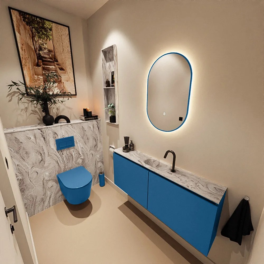 Mondiaz Ture DLux toiletmeubel 120cm jeans met wastafel glace midden met kraangat