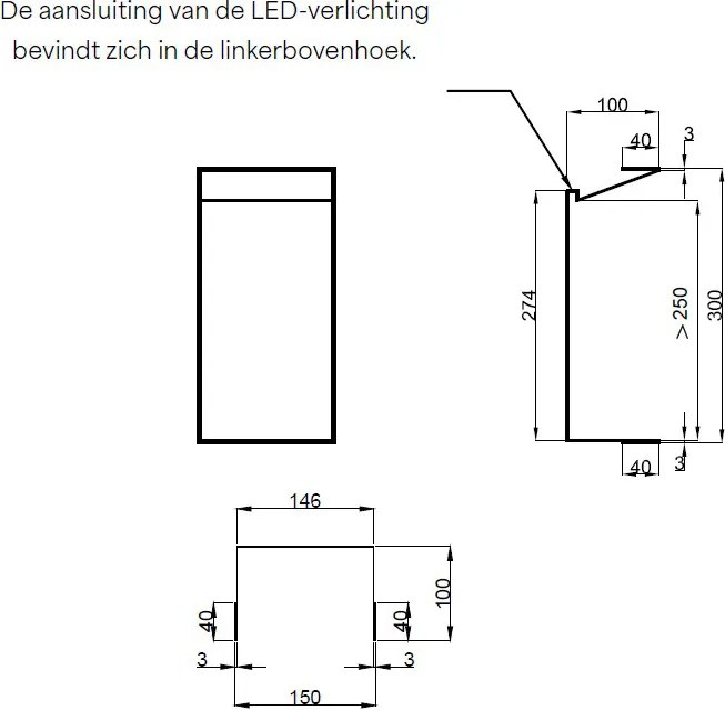 Hotbath &More frameless inbouwnis met verlichting 30x15x10cm geborsteld messing PVD