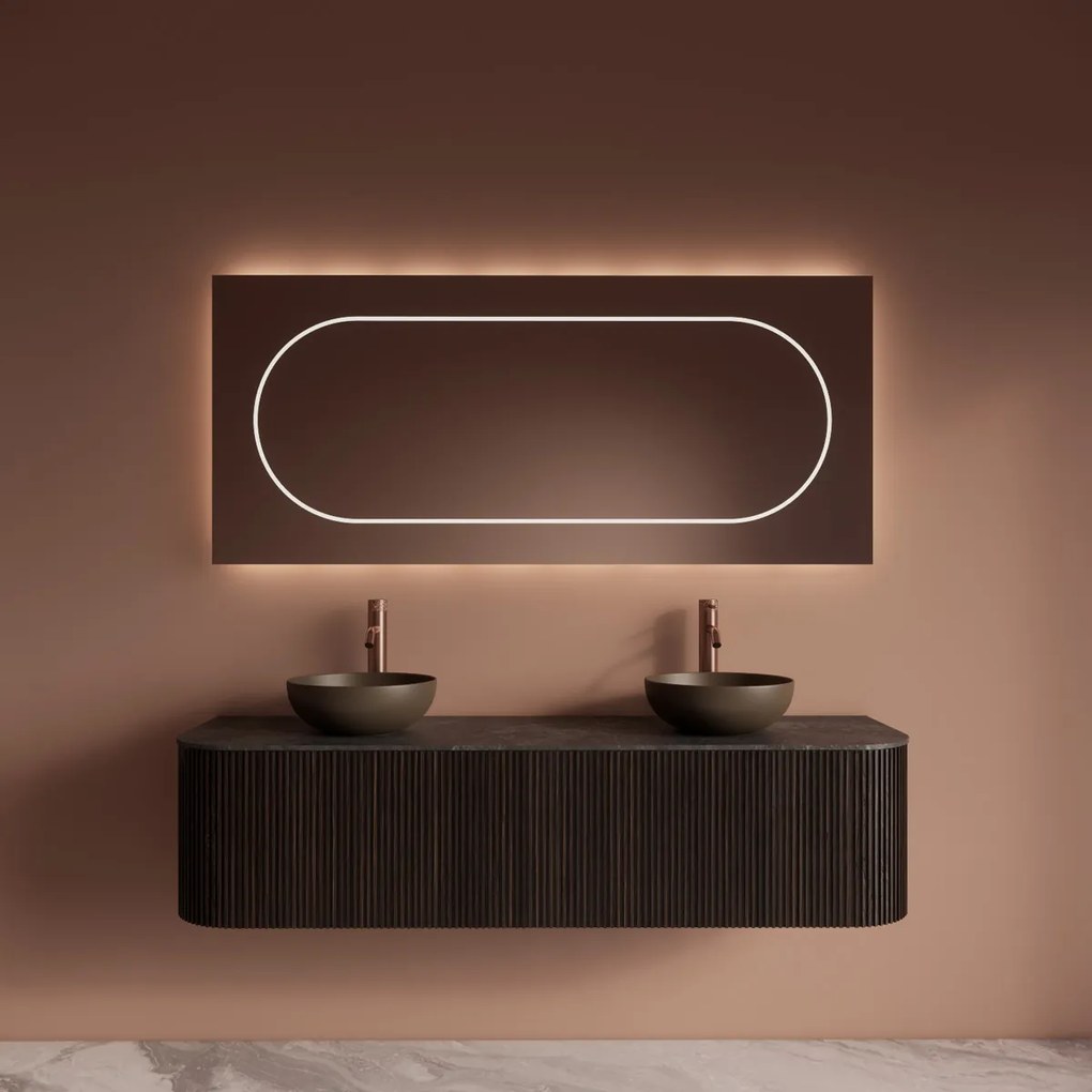 Gliss Design Alluro badmeubel ribbelfront met ronding links/rechts 160cm ebony en zwart leisteen toppaneel