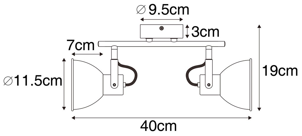 Industriële spot zwart met hout kantelbaar 2-lichts - Tommy