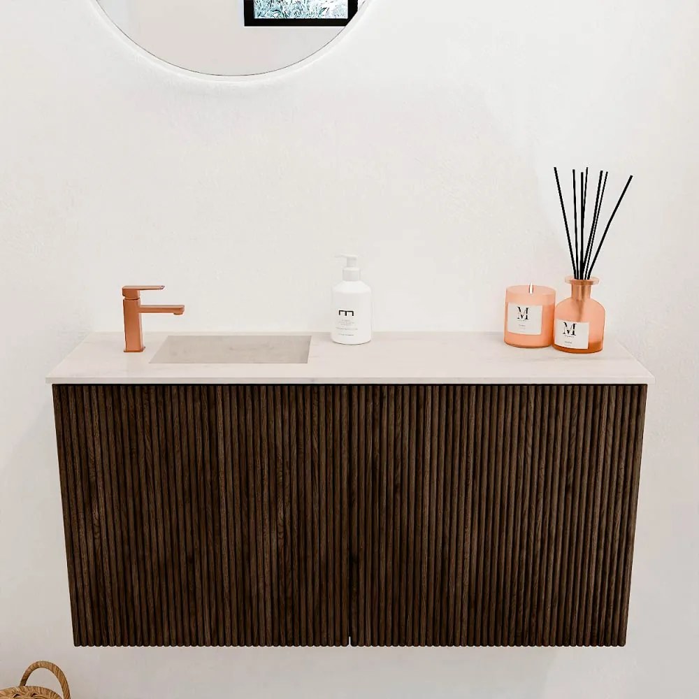 Mondiaz Joya DLux 80cm toiletmeubel walnut met wastafel faye links 1 kraangat meli