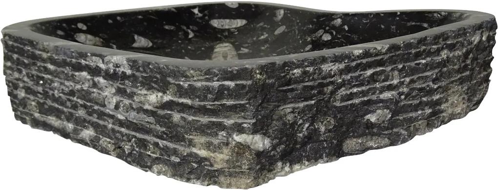 Zwart marmeren waskom | Eeuwenoud Orthoceras Fossiel | 49 x 67 x 12,5 cm
