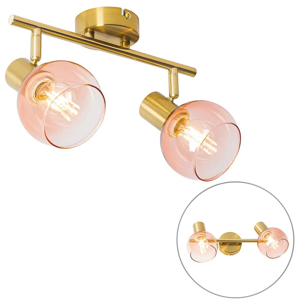 Art Deco Spot / Opbouwspot / Plafondspot goud met roze glas 2-lichts - Vidro Art Deco E14 Binnenverlichting Lamp