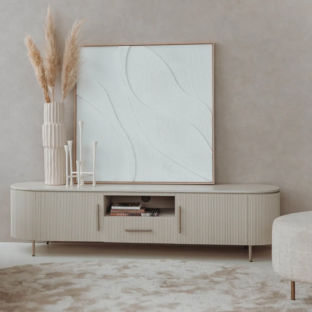 Tower Living Beige Tv-meubel Met Ribbels 185 Cm Corbetta - 185x45x45cm.