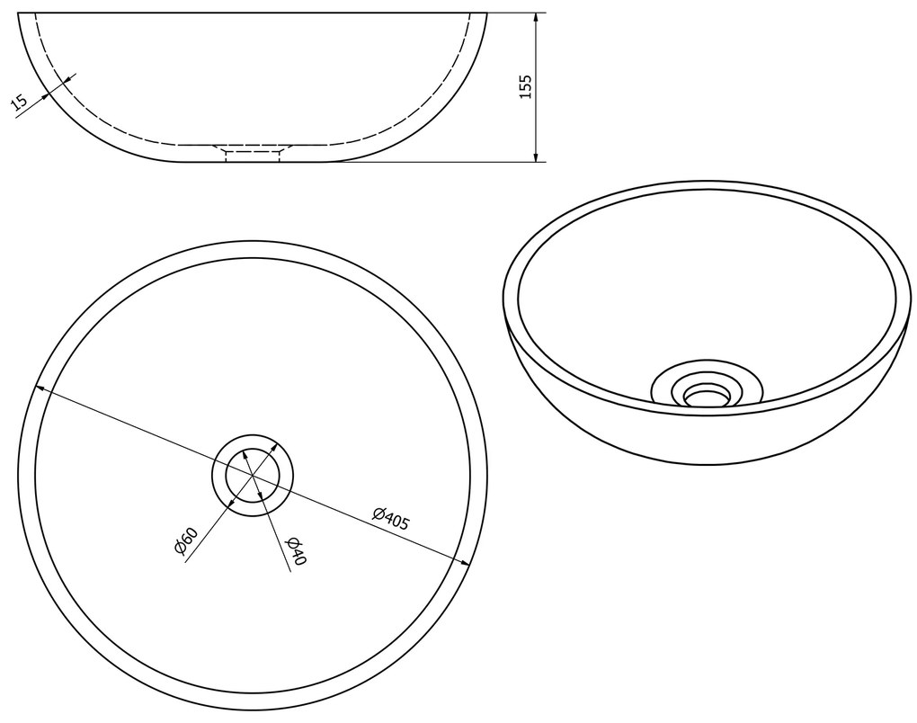 Sapho Priori keramische ronde waskom 40cm zwart/wit