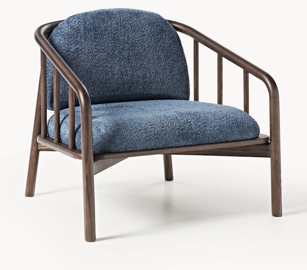 Loungefauteuil Balin van essenhout met teddy-bekleding