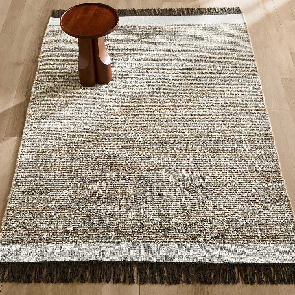 Vloerkleed in jute wol en katoen, plat geweven, Siptah