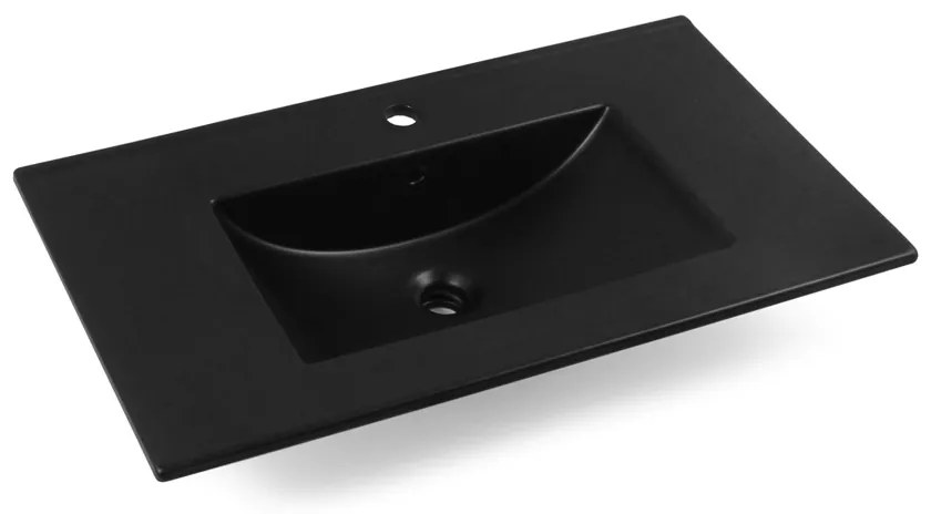Fontana Lento wit badkamermeubel ribbelfront met zwarte wastafel 80cm 1 kraangat en ronde spiegel