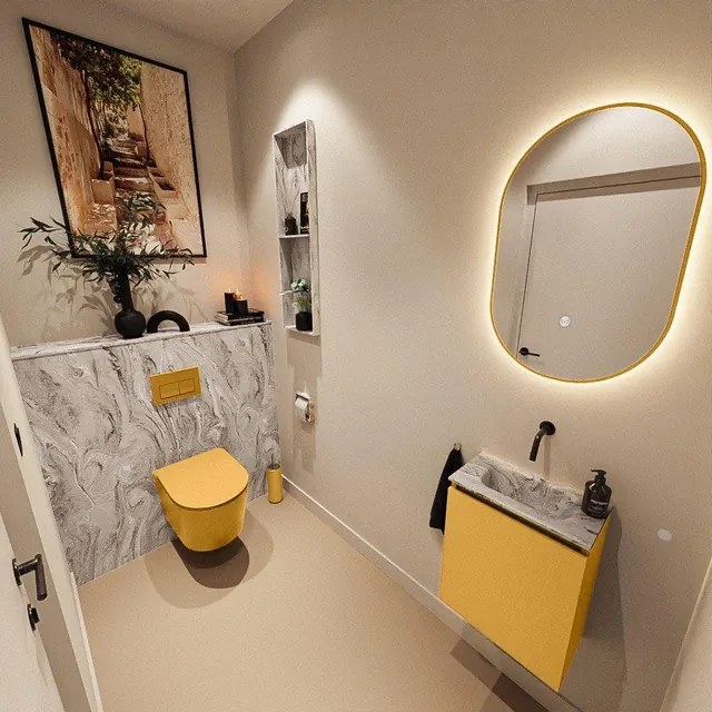 MONDIAZ TURE-DLUX 40cm toiletmeubel Ocher. EDEN wastafel Glace positie midden. Zonder kraangat. TUREDX40OCHM0GLA