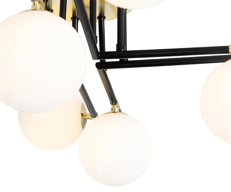 Plafondlamp zwart met goud en opaal glas 8-lichts - Lynn Art Deco G9 rond Binnenverlichting Lamp