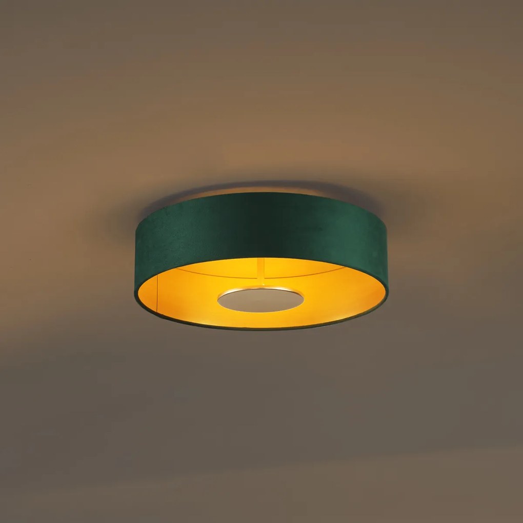 Moderne plafondlamp groen velours incl. LED 3-staps dimbaar - Bredow
