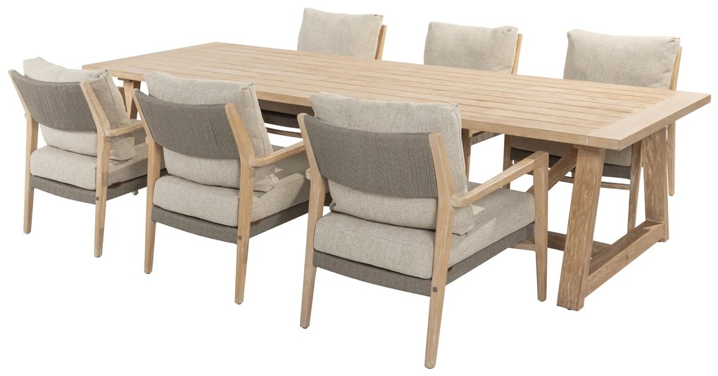 4 Seasons Outdoor Julia low dining set van geborsteld teak met Noah tafel 300 x 100 cm      houtkleur weerbestendig