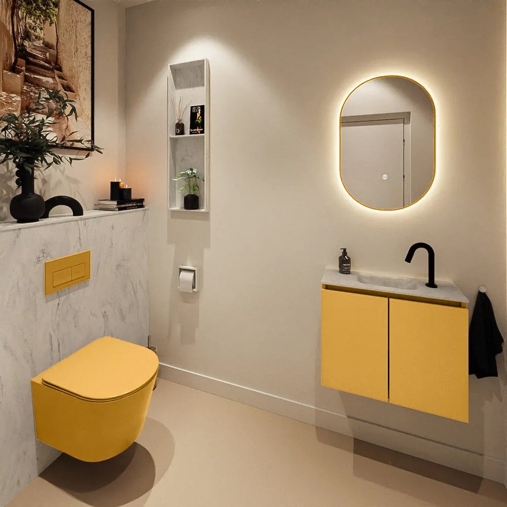 Mondiaz Ture DLux toiletmeubel 60cm ocher met wastafel opalo midden met kraangat